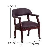 Burgundy LeatherSoft Conference Chair with Accent Nail Trim and Casters, B-Z100-LF19-LEA-GG