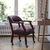 Burgundy LeatherSoft Conference Chair with Accent Nail Trim and Casters, B-Z100-LF19-LEA-GG