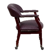 Burgundy LeatherSoft Conference Chair with Accent Nail Trim and Casters, B-Z100-LF19-LEA-GG