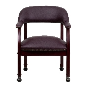 Burgundy LeatherSoft Conference Chair with Accent Nail Trim and Casters, B-Z100-LF19-LEA-GG