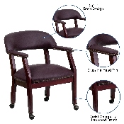 Burgundy LeatherSoft Conference Chair with Accent Nail Trim and Casters, B-Z100-LF19-LEA-GG
