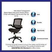 Mid-Back Transparent Black Mesh Executive Swivel Office Chair with Black Frame and Flip-Up Arms, BL-8801X-BK-GG