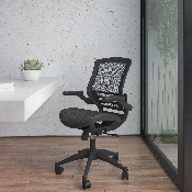 Mid-Back Transparent Black Mesh Executive Swivel Office Chair with Black Frame and Flip-Up Arms, BL-8801X-BK-GG