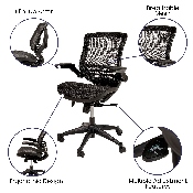 Mid-Back Transparent Black Mesh Executive Swivel Office Chair with Black Frame and Flip-Up Arms, BL-8801X-BK-GG
