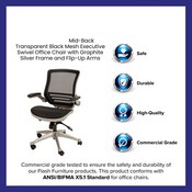Mid-Back Transparent Black Mesh Executive Swivel Office Chair with Graphite Silver Frame and Flip-Up Arms, BL-8801X-BK-GR-GG