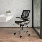 Mid-Back Transparent Black Mesh Executive Swivel Office Chair with Graphite Silver Frame and Flip-Up Arms, BL-8801X-BK-GR-GG