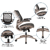 Mid-Back Transparent Black Mesh Executive Swivel Office Chair with Melrose Gold Frame and Flip-Up Arms, BL-8801X-GG