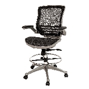 Mid-Back Transparent Black Mesh Drafting Chair with Graphite Silver Frame and Flip-Up Arms, BL-LB-8801X-D-BK-GR-GG