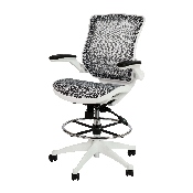 Mid-Back Transparent Gray Mesh Drafting Chair with White Frame and Flip-Up Arms, BL-LB-8801X-D-GR-WH-GG