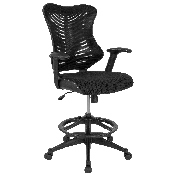 High Back Designer Black Mesh Drafting Chair with LeatherSoft Sides and Adjustable Arms, BL-LB-8816D-GG