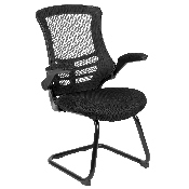 Black Mesh Sled Base Side Reception Chair with Flip-Up Arms, BL-X-5C-GG, BL-X-5C-GG