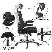High Back Office Chair - High Back Mesh Executive Office and Desk Chair with Wheels and Adjustable Headrest, BL-X-5H-GG