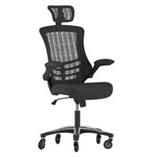 Kelista High-Back Black Mesh Swivel Ergonomic Executive Office Chair with Flip-Up Arms and Transparent Roller Wheels, BIFMA Certified, BL-X-5H-RLB-GG