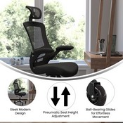 Kelista High-Back Black Mesh Swivel Ergonomic Executive Office Chair with Flip-Up Arms and Transparent Roller Wheels, BIFMA Certified, BL-X-5H-RLB-GG