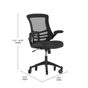 Kelista Mid-Back Black Mesh Swivel Ergonomic Task Office Chair with Flip-Up Arms and Transparent Roller Wheels, BIFMA Certified, BL-X-5M-BK-RLB-GG