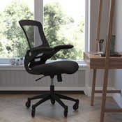 Kelista Mid-Back Black Mesh Swivel Ergonomic Task Office Chair with Flip-Up Arms and Transparent Roller Wheels, BIFMA Certified, BL-X-5M-BK-RLB-GG