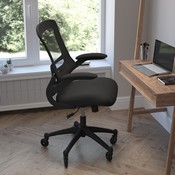 Kelista Mid-Back Black Mesh Swivel Ergonomic Task Office Chair with Flip-Up Arms and Transparent Roller Wheels, BIFMA Certified, BL-X-5M-BK-RLB-GG