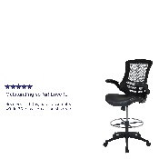 Mid-Back Black Mesh Ergonomic Drafting Chair with LeatherSoft Seat, Adjustable Foot Ring and Flip-Up Arms, BL-X-5M-D-BK-LEA-GG