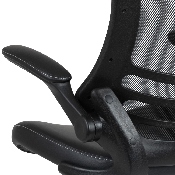Mid-Back Black Mesh Ergonomic Drafting Chair with LeatherSoft Seat, Adjustable Foot Ring and Flip-Up Arms, BL-X-5M-D-BK-LEA-GG