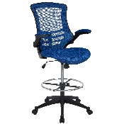 Mid-Back Blue Mesh Ergonomic Drafting Chair with Adjustable Foot Ring and Flip-Up Arms, BL-X-5M-D-BLUE-GG, BL-X-5M-D-BLUE-GG