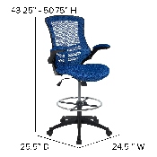 Mid-Back Blue Mesh Ergonomic Drafting Chair with Adjustable Foot Ring and Flip-Up Arms, BL-X-5M-D-BLUE-GG, BL-X-5M-D-BLUE-GG
