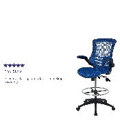 Mid-Back Blue Mesh Ergonomic Drafting Chair with Adjustable Foot Ring and Flip-Up Arms, BL-X-5M-D-BLUE-GG, BL-X-5M-D-BLUE-GG