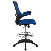 Mid-Back Blue Mesh Ergonomic Drafting Chair with Adjustable Foot Ring and Flip-Up Arms, BL-X-5M-D-BLUE-GG, BL-X-5M-D-BLUE-GG