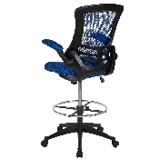 Mid-Back Blue Mesh Ergonomic Drafting Chair with Adjustable Foot Ring and Flip-Up Arms, BL-X-5M-D-BLUE-GG, BL-X-5M-D-BLUE-GG