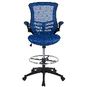 Mid-Back Blue Mesh Ergonomic Drafting Chair with Adjustable Foot Ring and Flip-Up Arms, BL-X-5M-D-BLUE-GG, BL-X-5M-D-BLUE-GG