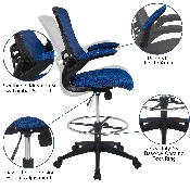 Mid-Back Blue Mesh Ergonomic Drafting Chair with Adjustable Foot Ring and Flip-Up Arms, BL-X-5M-D-BLUE-GG, BL-X-5M-D-BLUE-GG