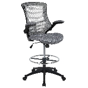 Mid-Back Dark Gray Mesh Ergonomic Drafting Chair with Adjustable Foot Ring and Flip-Up Arms, BL-X-5M-D-DKGY-GG, BL-X-5M-D-DKGY-GG