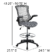 Mid-Back Dark Gray Mesh Ergonomic Drafting Chair with Adjustable Foot Ring and Flip-Up Arms, BL-X-5M-D-DKGY-GG, BL-X-5M-D-DKGY-GG