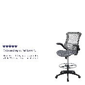 Mid-Back Dark Gray Mesh Ergonomic Drafting Chair with Adjustable Foot Ring and Flip-Up Arms, BL-X-5M-D-DKGY-GG, BL-X-5M-D-DKGY-GG