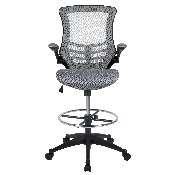 Mid-Back Dark Gray Mesh Ergonomic Drafting Chair with Adjustable Foot Ring and Flip-Up Arms, BL-X-5M-D-DKGY-GG, BL-X-5M-D-DKGY-GG