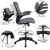Mid-Back Dark Gray Mesh Ergonomic Drafting Chair with Adjustable Foot Ring and Flip-Up Arms, BL-X-5M-D-DKGY-GG, BL-X-5M-D-DKGY-GG