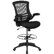 Mid-Back Black Mesh Ergonomic Drafting Chair with Adjustable Foot Ring and Flip-Up Arms, BL-X-5M-D-GG, BL-X-5M-D-GG