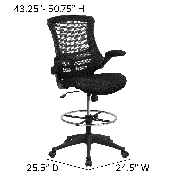 Mid-Back Black Mesh Ergonomic Drafting Chair with Adjustable Foot Ring and Flip-Up Arms, BL-X-5M-D-GG, BL-X-5M-D-GG