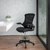 Mid-Back Black Mesh Ergonomic Drafting Chair with Adjustable Foot Ring and Flip-Up Arms, BL-X-5M-D-GG, BL-X-5M-D-GG