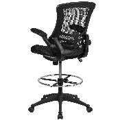 Mid-Back Black Mesh Ergonomic Drafting Chair with Adjustable Foot Ring and Flip-Up Arms, BL-X-5M-D-GG, BL-X-5M-D-GG