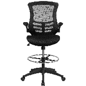 Mid-Back Black Mesh Ergonomic Drafting Chair with Adjustable Foot Ring and Flip-Up Arms, BL-X-5M-D-GG, BL-X-5M-D-GG