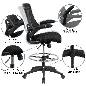 Mid-Back Black Mesh Ergonomic Drafting Chair with Adjustable Foot Ring and Flip-Up Arms, BL-X-5M-D-GG, BL-X-5M-D-GG