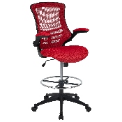 Mid-Back Red Mesh Ergonomic Drafting Chair with Adjustable Foot Ring and Flip-Up Arms, BL-X-5M-D-RED-GG