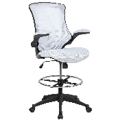 Mid-Back White Mesh Ergonomic Drafting Chair with Adjustable Foot Ring and Flip-Up Arms, BL-X-5M-D-WH-GG, BL-X-5M-D-WH-GG