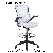Mid-Back White Mesh Ergonomic Drafting Chair with Adjustable Foot Ring and Flip-Up Arms, BL-X-5M-D-WH-GG, BL-X-5M-D-WH-GG