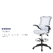 Mid-Back White Mesh Ergonomic Drafting Chair with Adjustable Foot Ring and Flip-Up Arms, BL-X-5M-D-WH-GG, BL-X-5M-D-WH-GG