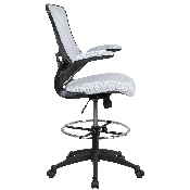 Mid-Back White Mesh Ergonomic Drafting Chair with Adjustable Foot Ring and Flip-Up Arms, BL-X-5M-D-WH-GG, BL-X-5M-D-WH-GG