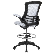 Mid-Back White Mesh Ergonomic Drafting Chair with Adjustable Foot Ring and Flip-Up Arms, BL-X-5M-D-WH-GG, BL-X-5M-D-WH-GG