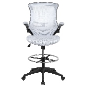 Mid-Back White Mesh Ergonomic Drafting Chair with Adjustable Foot Ring and Flip-Up Arms, BL-X-5M-D-WH-GG, BL-X-5M-D-WH-GG