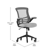 Kelista Mid-Back Dark Gray Mesh Swivel Ergonomic Task Office Chair with Flip-Up Arms and Transparent Roller Wheels, BL-X-5M-DKGY-RLB-GG
