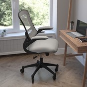 Kelista Mid-Back Dark Gray Mesh Swivel Ergonomic Task Office Chair with Flip-Up Arms and Transparent Roller Wheels, BL-X-5M-DKGY-RLB-GG